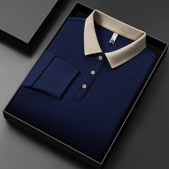 Baumwoll Strick Poloshirt Herren Langarm Ganzjährig