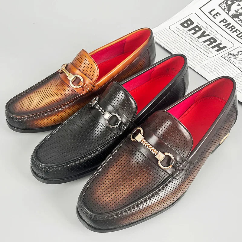 Perforierte Rindsleder Loafer Herren Atmungsaktiv Slip-On