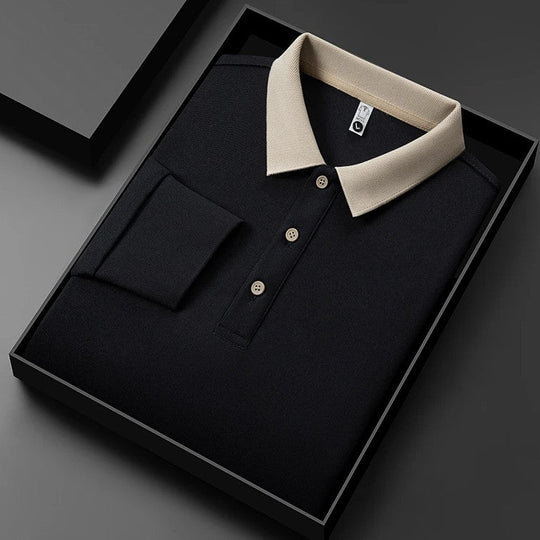 Baumwoll Strick Poloshirt Herren Langarm Ganzjährig