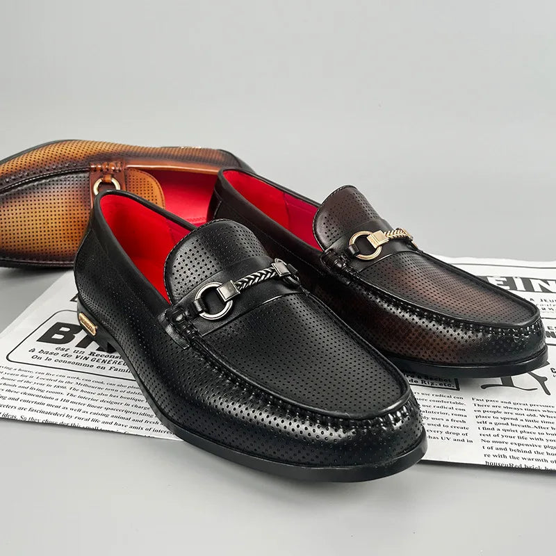 Perforierte Rindsleder Loafer Herren Atmungsaktiv Slip-On