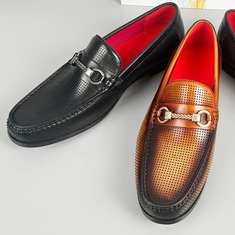 Perforierte Rindsleder Loafer Herren Atmungsaktiv Slip-On