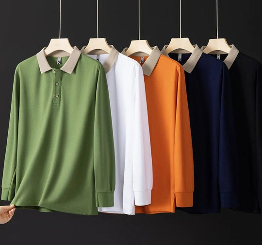 Baumwoll Strick Poloshirt Herren Langarm Ganzjährig