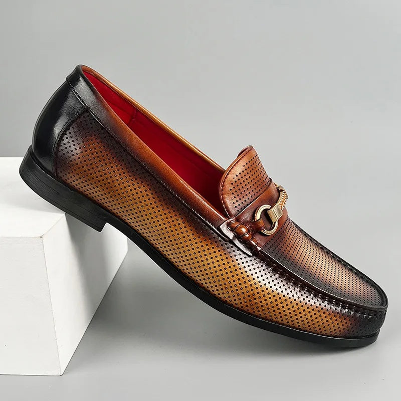 Perforierte Rindsleder Loafer Herren Atmungsaktiv Slip-On