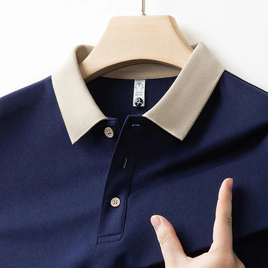 Baumwoll Strick Poloshirt Herren Langarm Ganzjährig