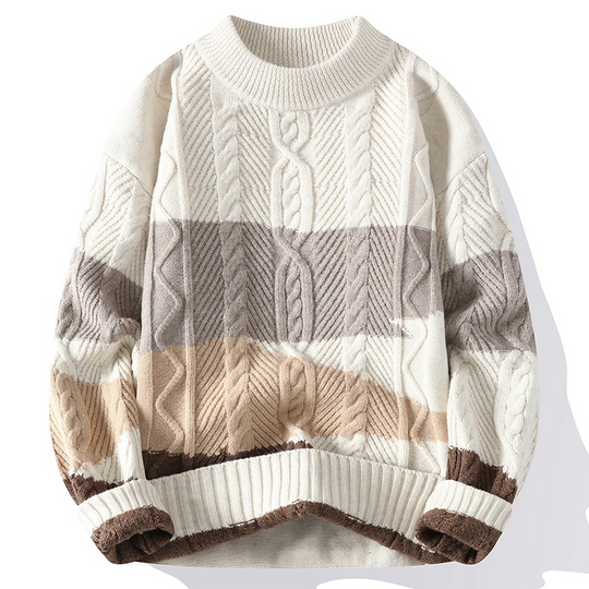 Zopfstrick Pullover Herren Rundhals Streifen Wolle