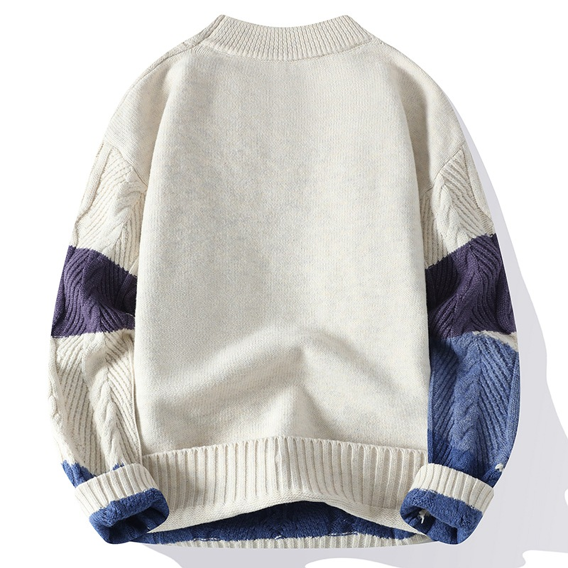 Zopfstrick Pullover Herren Rundhals Streifen Wolle