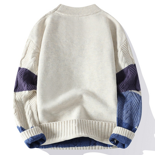 Zopfstrick Pullover Herren Rundhals Streifen Wolle