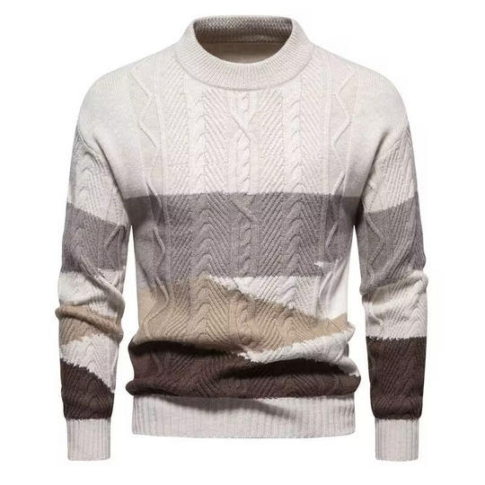 Zopfstrick Pullover Herren Rundhals Streifen Wolle