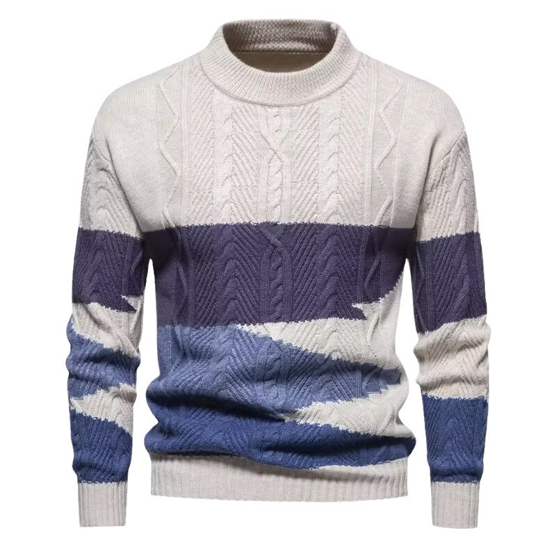 Zopfstrick Pullover Herren Rundhals Streifen Wolle