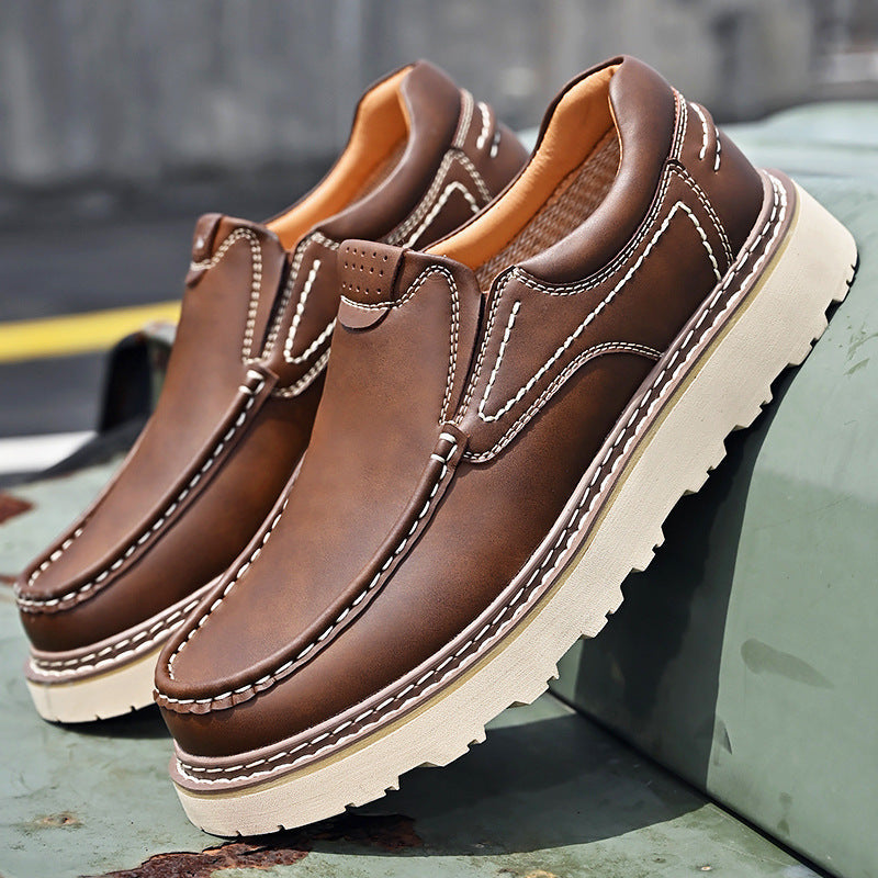 Genähte Rindsleder Loafer Herren Slip-On Gummisohle