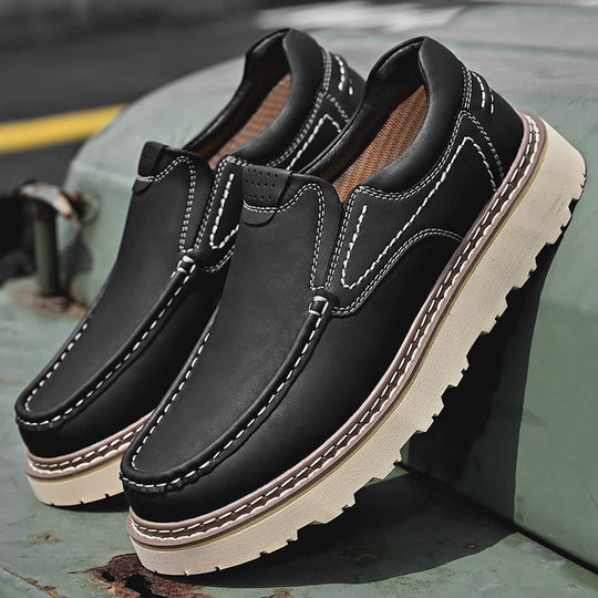 Genähte Rindsleder Loafer Herren Slip-On Gummisohle