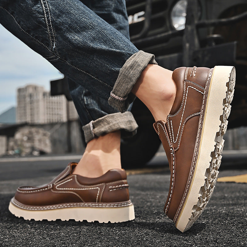Genähte Rindsleder Loafer Herren Slip-On Gummisohle