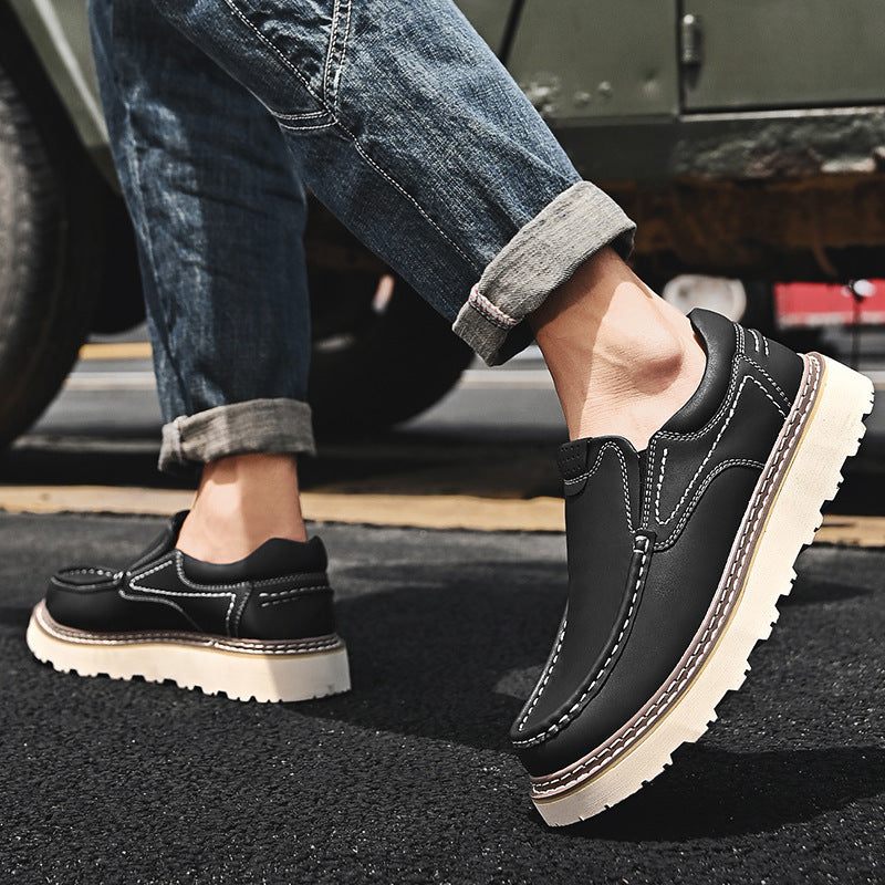 Genähte Rindsleder Loafer Herren Slip-On Gummisohle