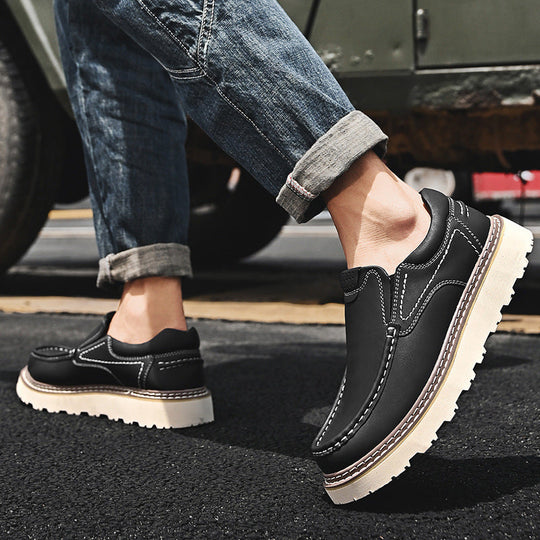 Genähte Rindsleder Loafer Herren Slip-On Gummisohle