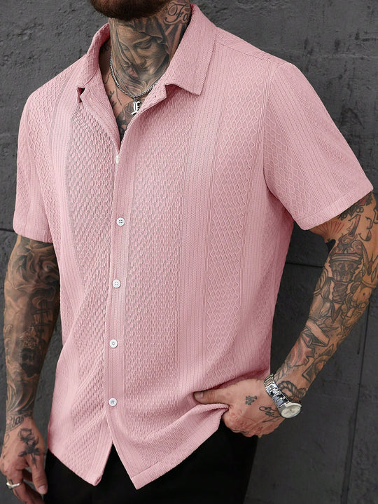 Jacquard Strick Kurzarmhemd Herren Sommer Textur Casual