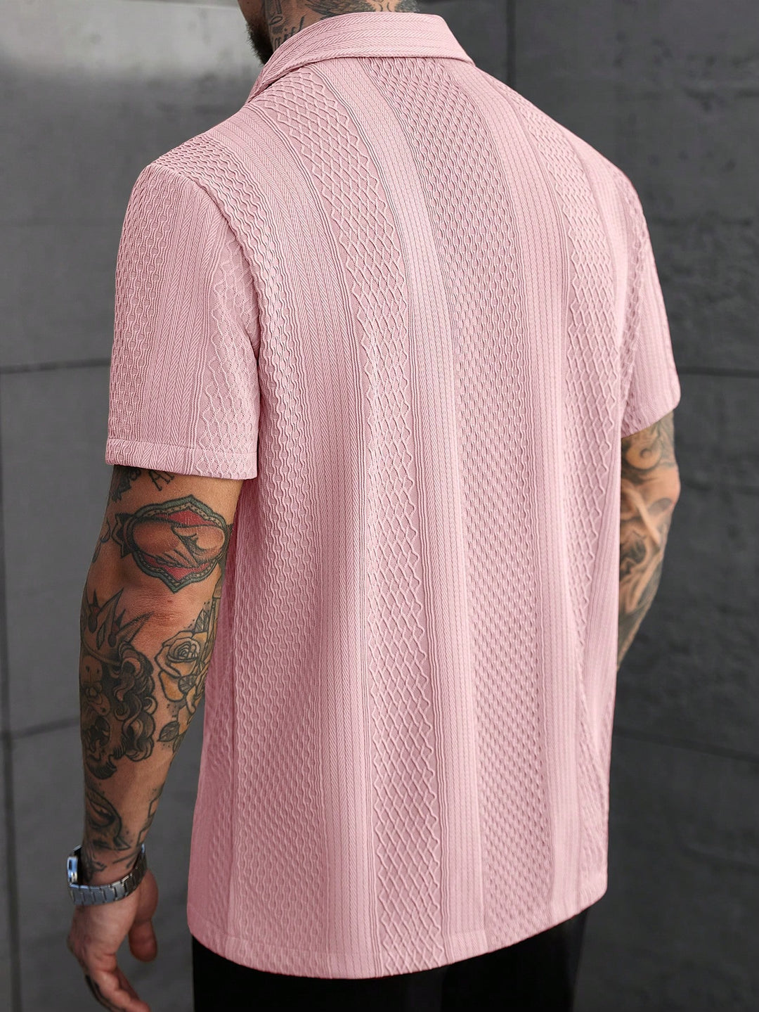 Jacquard Strick Kurzarmhemd Herren Sommer Textur Casual