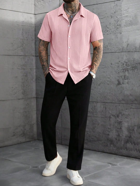 Jacquard Strick Kurzarmhemd Herren Sommer Textur Casual