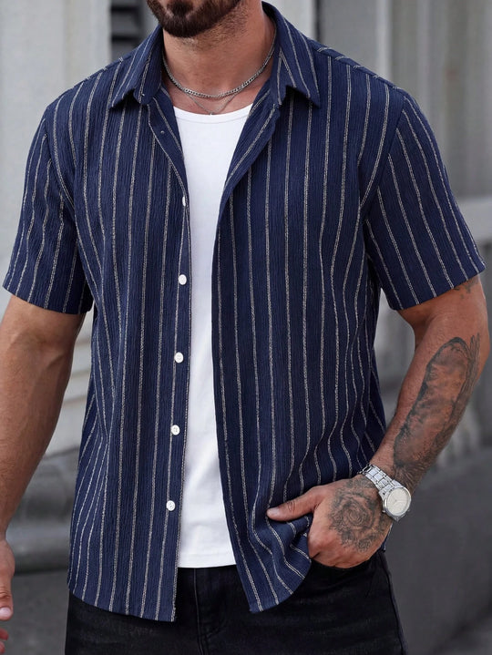 Gestreiftes Kurzarm Sommerhemd Herren Casual Freizeit