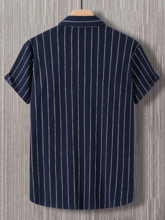 Gestreiftes Kurzarm Sommerhemd Herren Casual Freizeit