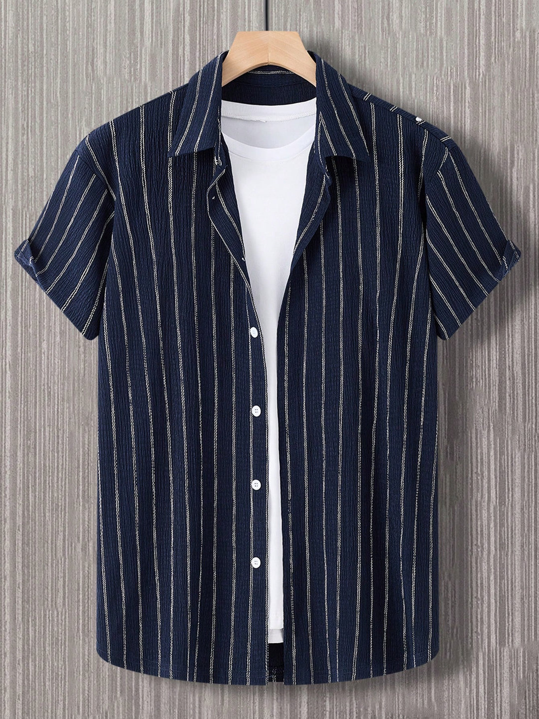 Gestreiftes Kurzarm Sommerhemd Herren Casual Freizeit