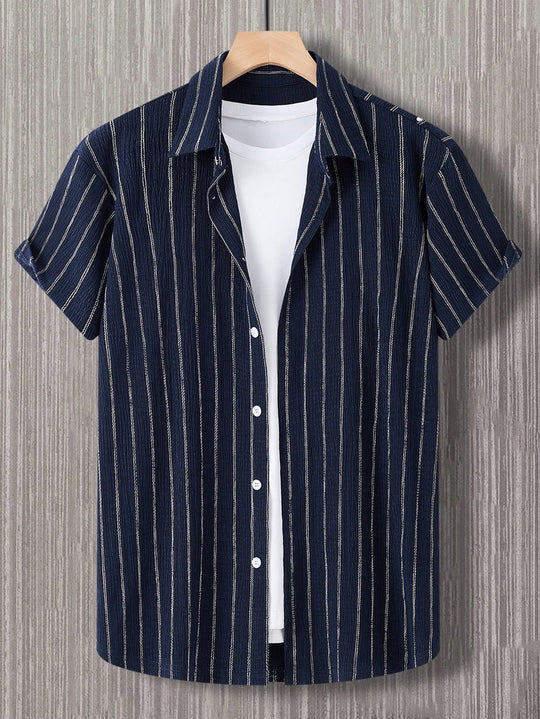 Gestreiftes Kurzarm Sommerhemd Herren Casual Freizeit