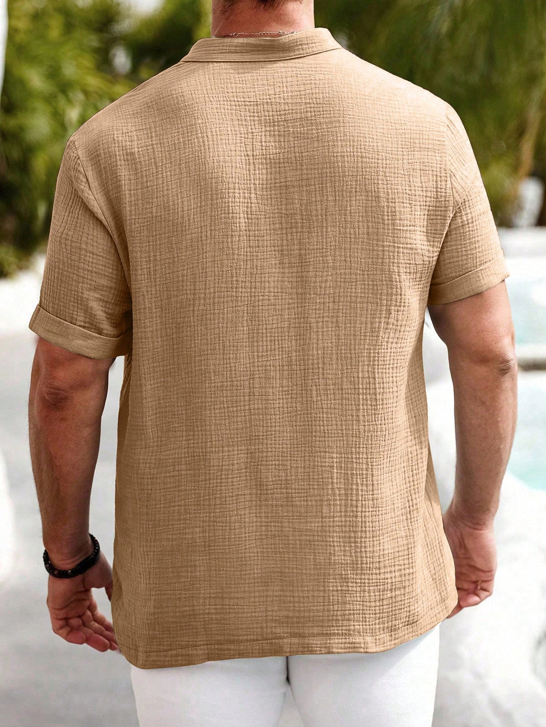 Leinen Baumwoll Henley Hemd Herren Kurzarm Sommer