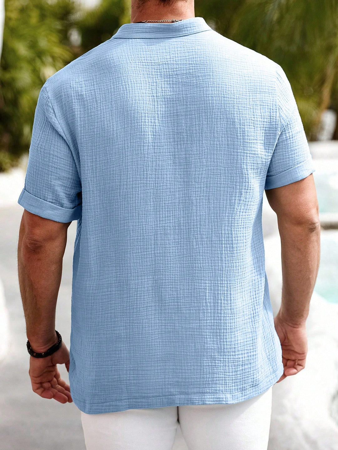 Leinen Baumwoll Henley Hemd Herren Kurzarm Sommer