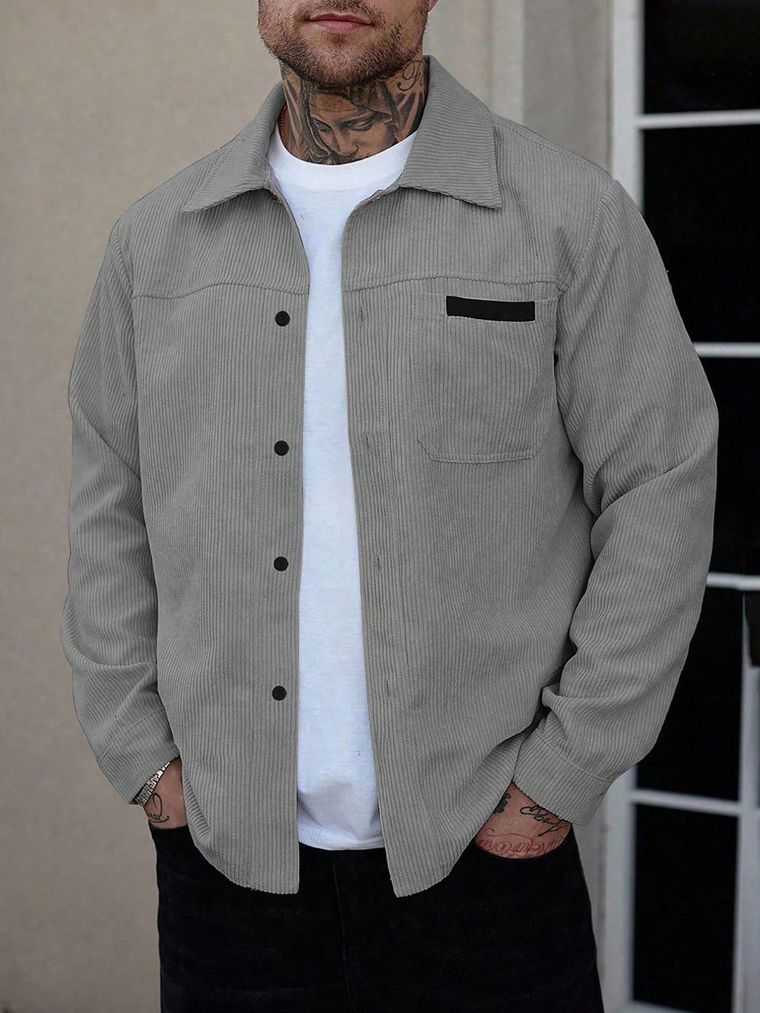 Cord Hemdjacke Herren Shacket Knopfleiste Taschen