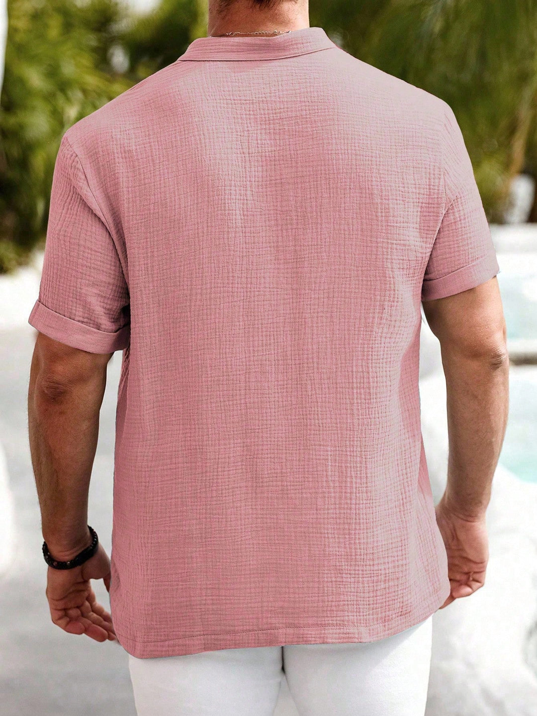Leinen Baumwoll Henley Hemd Herren Kurzarm Sommer