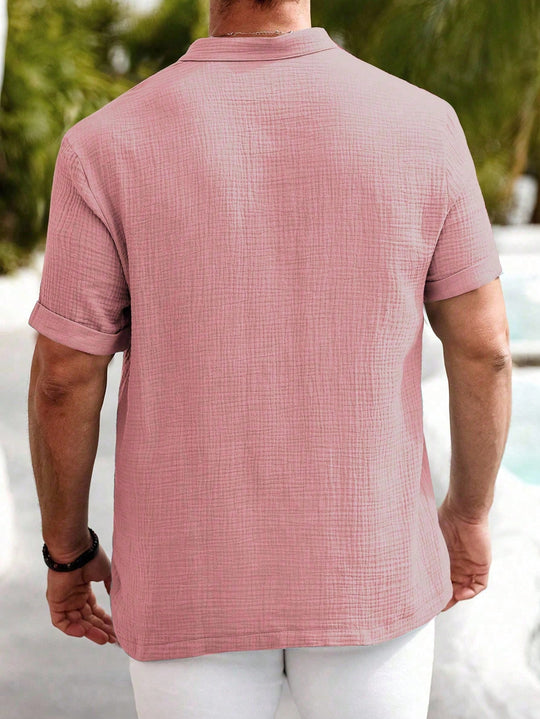 Leinen Baumwoll Henley Hemd Herren Kurzarm Sommer