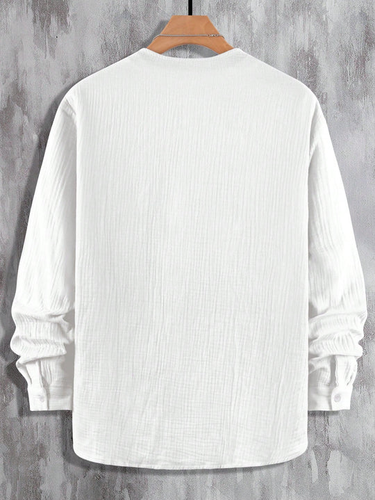 Langarm Button-Up Baumwollhemd Herren Casual Uni Hemd