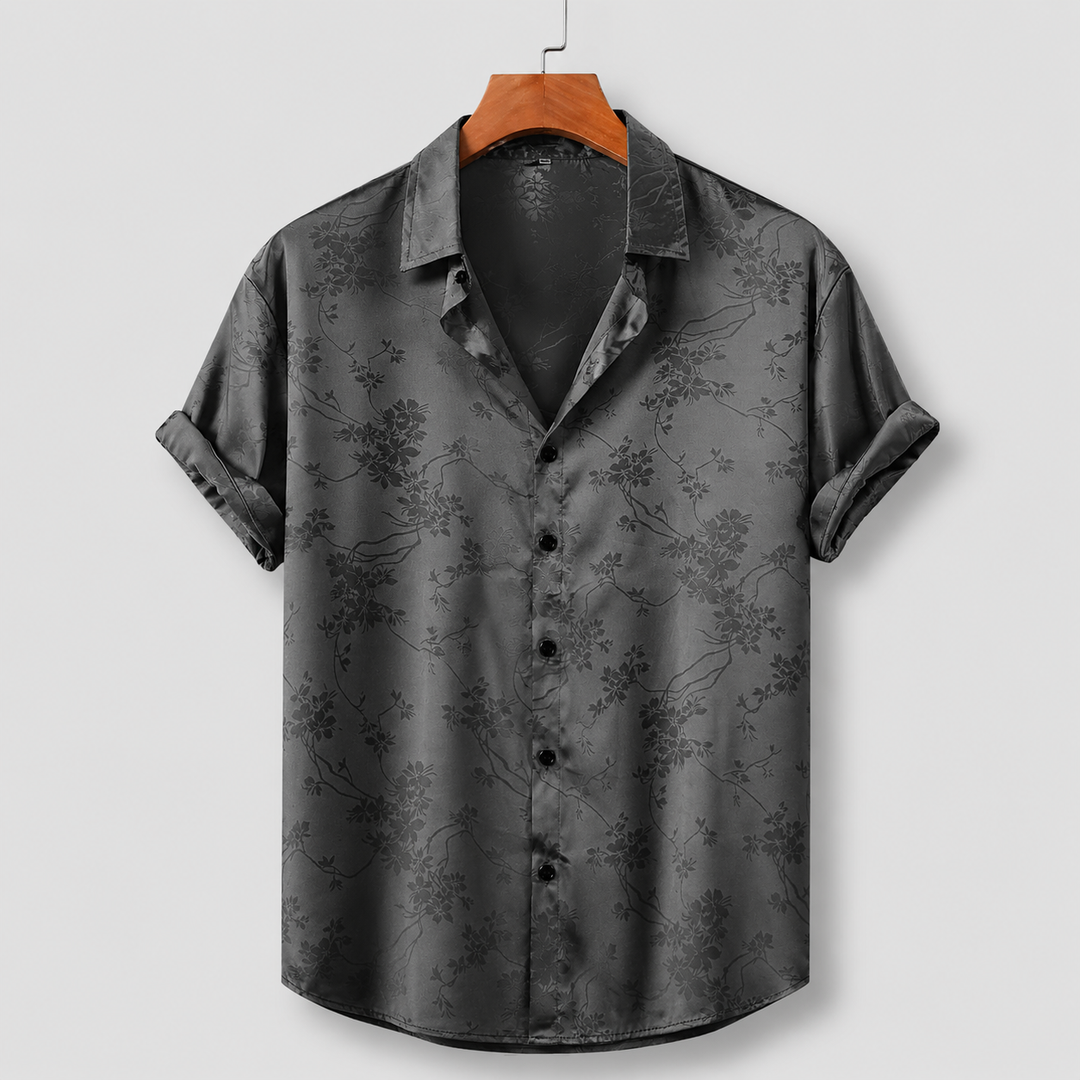 Florales Satin Hemd Herren Kurzarm Sommer Resort Casual