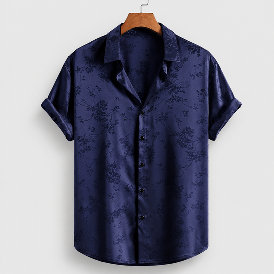 Florales Satin Hemd Herren Kurzarm Sommer Resort Casual
