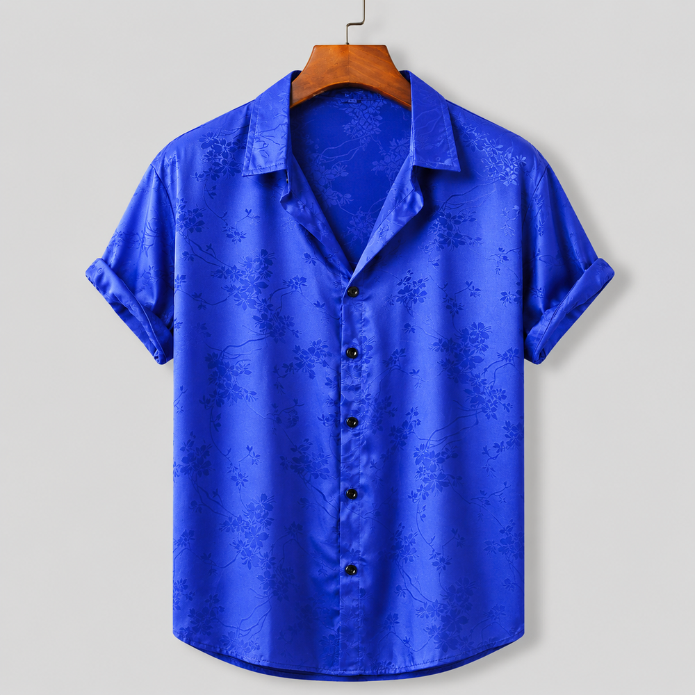 Florales Satin Hemd Herren Kurzarm Sommer Resort Casual
