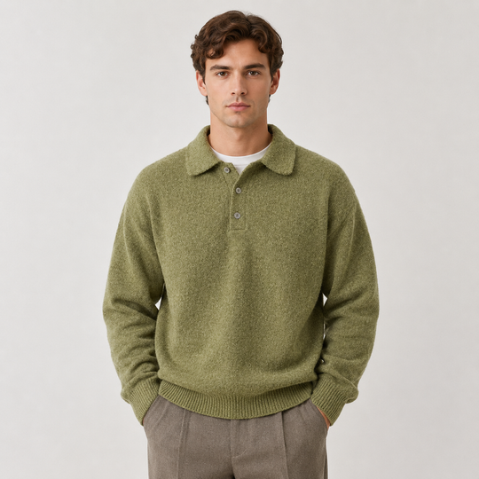 Strick Polo Pullover Herren Langarm Warm Winter Sweater