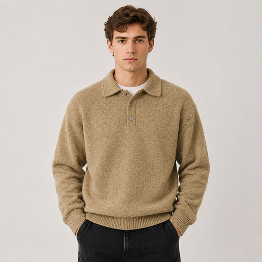 Strick Polo Pullover Herren Langarm Warm Winter Sweater