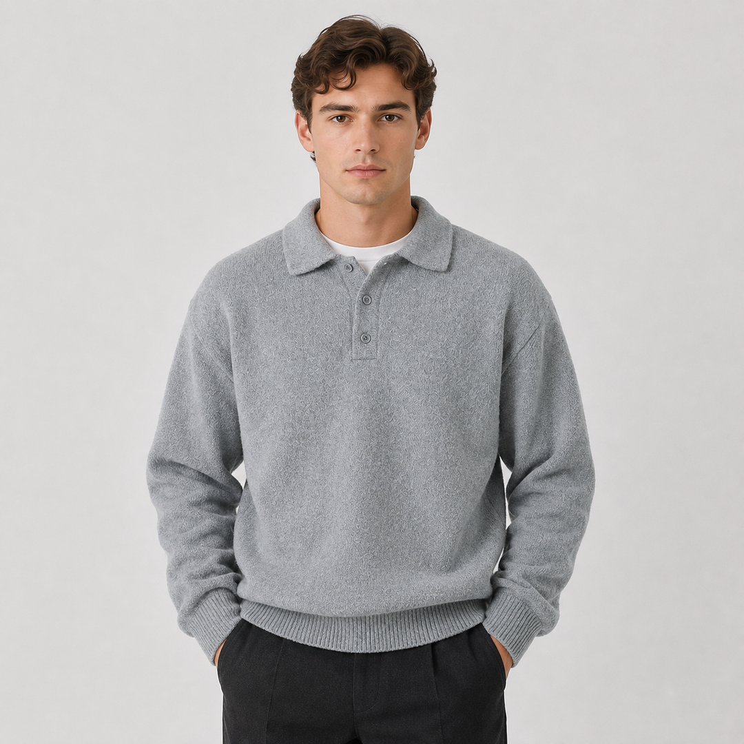 Strick Polo Pullover Herren Langarm Warm Winter Sweater