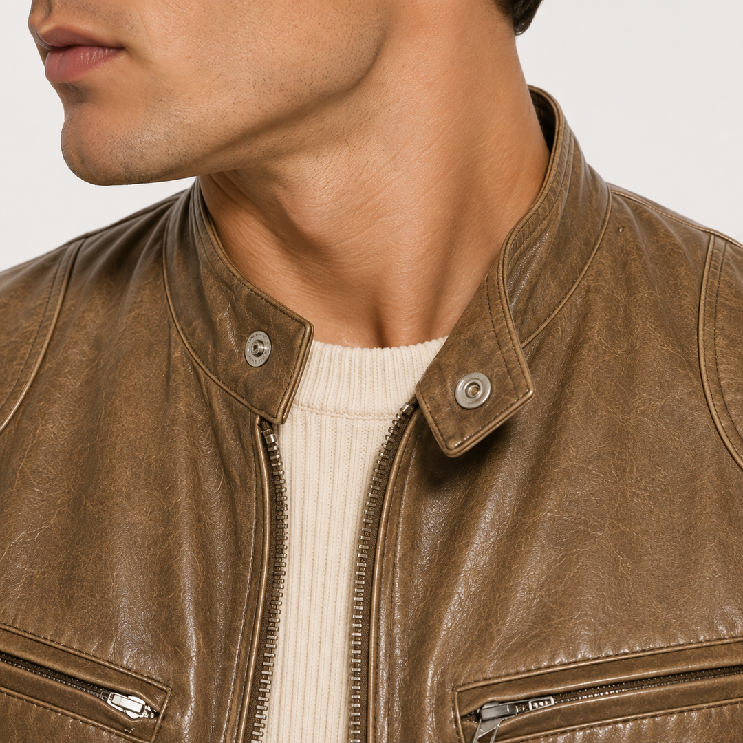 Lederoptik Jacke Herren Leicht Kunstleder Casual Alltag