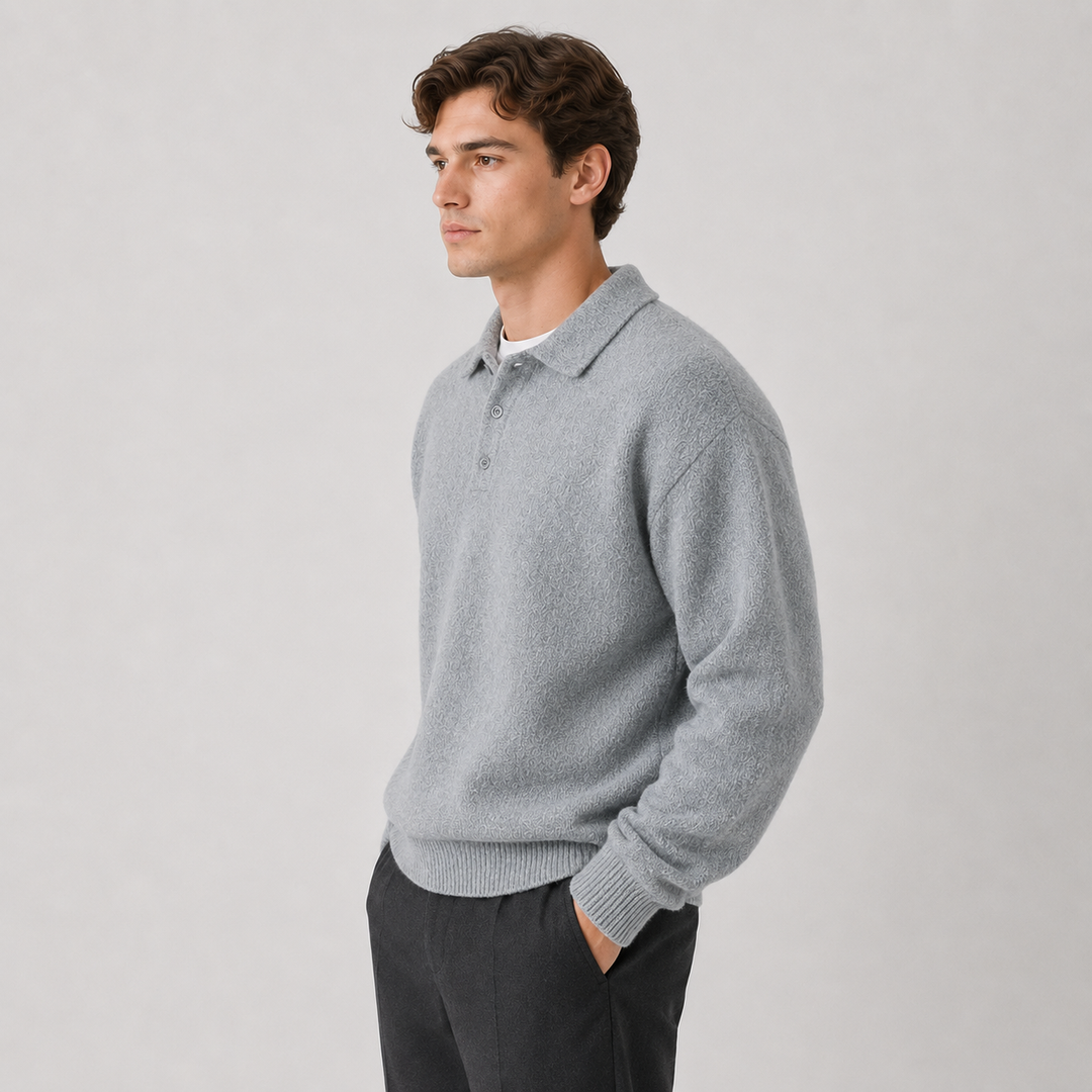 Strick Polo Pullover Herren Langarm Warm Winter Sweater