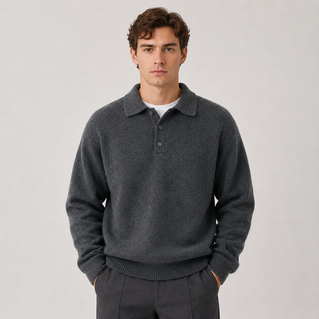 Strick Polo Pullover Herren Langarm Warm Winter Sweater