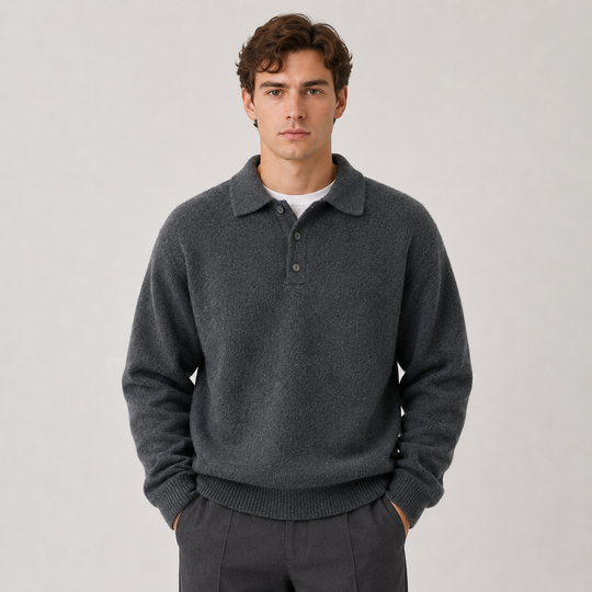 Strick Polo Pullover Herren Langarm Warm Winter Sweater