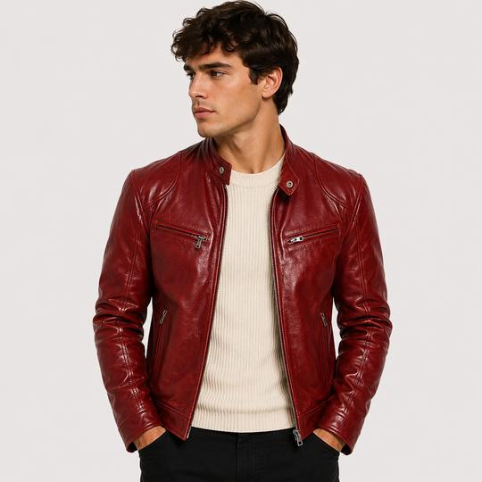 Lederoptik Jacke Herren Leicht Kunstleder Casual Alltag