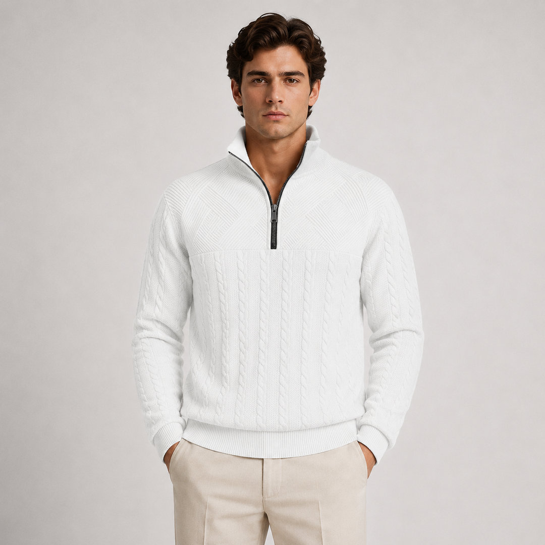 Gerippter Troyer Quarter-Zip Pullover Herren Strick