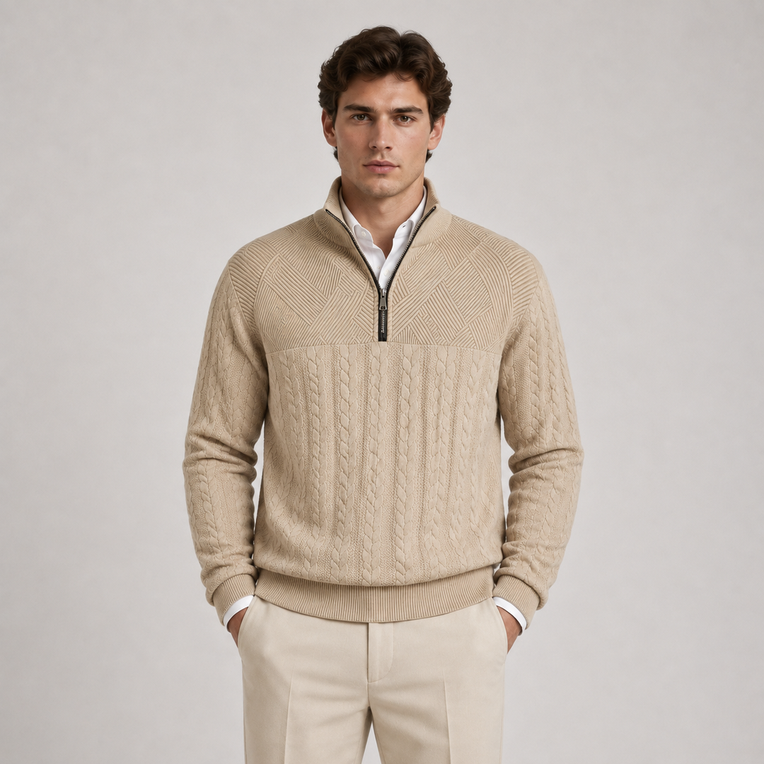 Gerippter Troyer Quarter-Zip Pullover Herren Strick