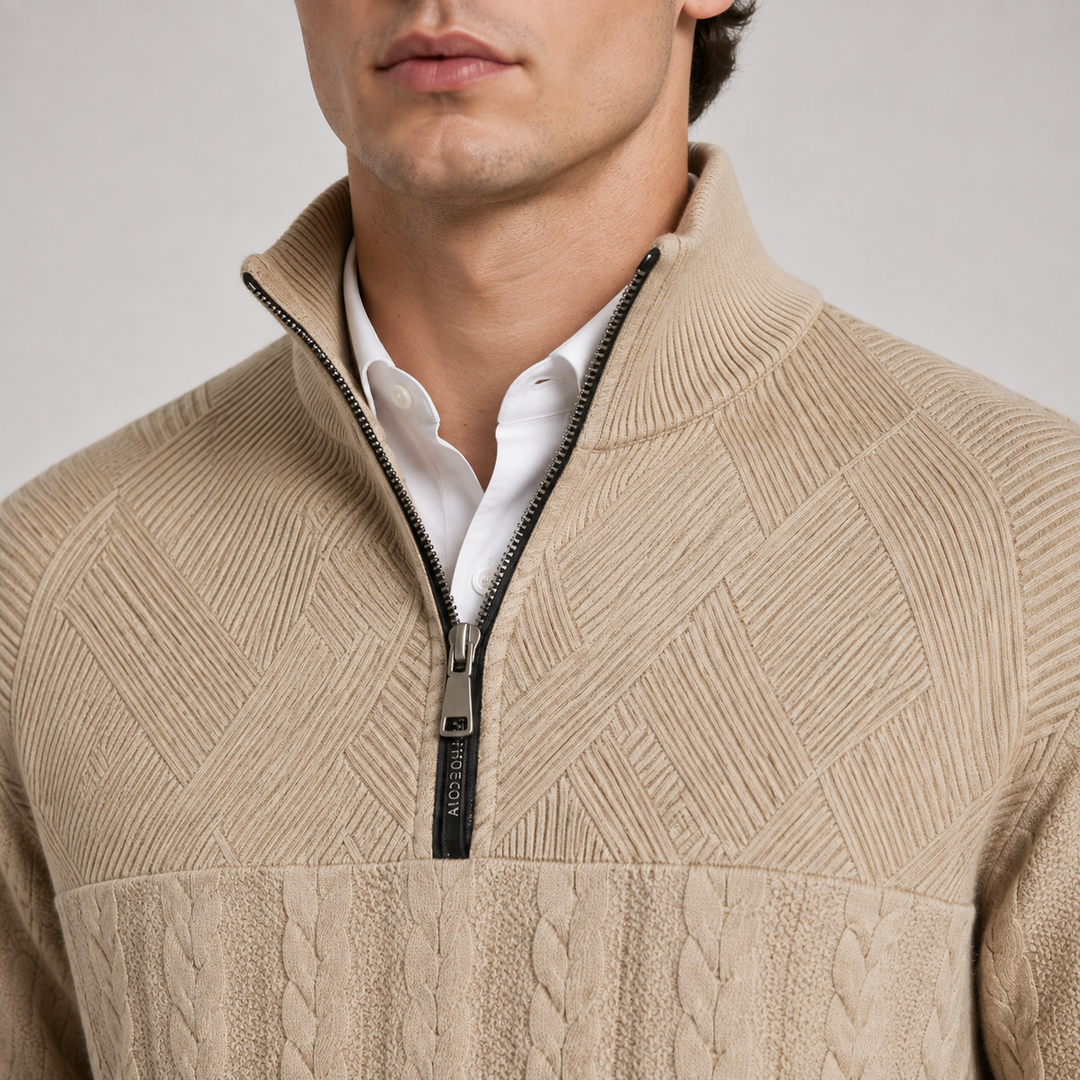Gerippter Troyer Quarter-Zip Pullover Herren Strick