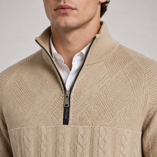 Gerippter Troyer Quarter-Zip Pullover Herren Strick