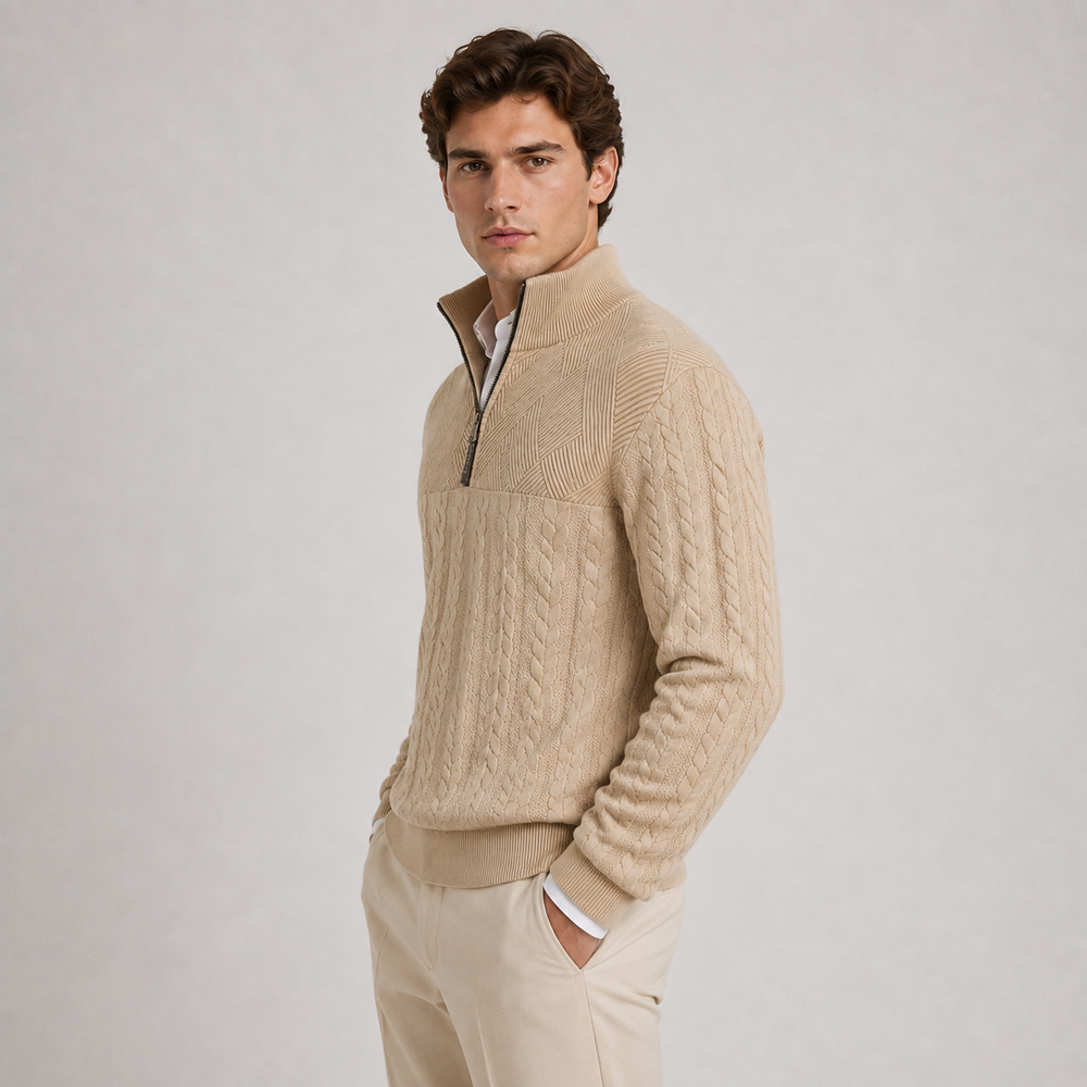 Gerippter Troyer Quarter-Zip Pullover Herren Strick