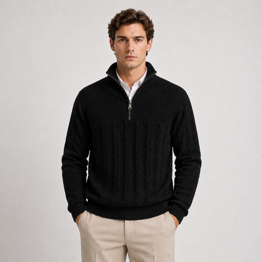 Gerippter Troyer Quarter-Zip Pullover Herren Strick