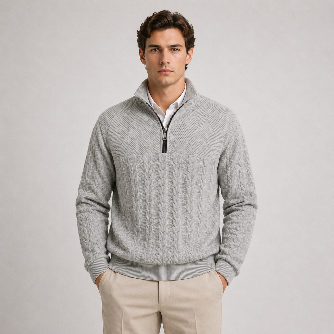 Gerippter Troyer Quarter-Zip Pullover Herren Strick