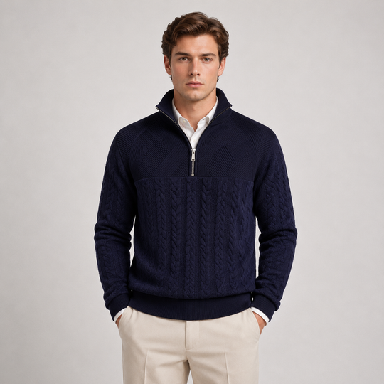 Gerippter Troyer Quarter-Zip Pullover Herren Strick